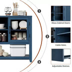 Buffet de 135 cm avec 3 étagères et 2 portes vitrées – Armoire de style moderne du milieu du siècle pour ranger du café, des livres ou de la vaisselle