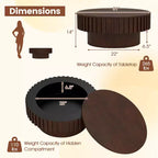 Table basse ronde Costway avec rangement, table basse tambour en bois avec compartiment caché Noyer/Naturel