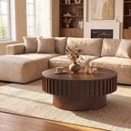 Table basse ronde Costway avec rangement, table basse tambour en bois avec compartiment caché Noyer/Naturel