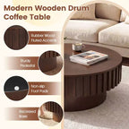Table basse ronde Costway avec rangement, table basse tambour en bois avec compartiment caché Noyer/Naturel