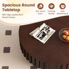 Table basse ronde Costway avec rangement, table basse tambour en bois avec compartiment caché Noyer/Naturel