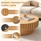Table basse ronde Costway avec rangement, table basse tambour en bois avec compartiment caché Noyer/Naturel