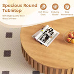 Table basse ronde Costway avec rangement, table basse tambour en bois avec compartiment caché Noyer/Naturel