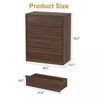 Commode 4 tiroirs Acekool pour chambre à coucher, meuble de rangement en bois avec grands tiroirs, table de chevet pour salon et entrée, noyer