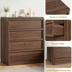Commode 4 tiroirs Acekool pour chambre à coucher, meuble de rangement en bois avec grands tiroirs, table de chevet pour salon et entrée, noyer