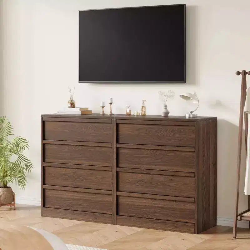 Commode 4 tiroirs Acekool pour chambre à coucher, meuble de rangement en bois avec grands tiroirs, table de chevet pour salon et entrée, noyer