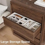 Commode 4 tiroirs Acekool pour chambre à coucher, meuble de rangement en bois avec grands tiroirs, table de chevet pour salon et entrée, noyer