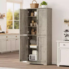 Grand meuble de rangement de cuisine moderne de 178 cm, armoire de rangement autoportante avec 4 portes et 3 étagères réglables, meuble polyvalent pour cuisine, salle de bain