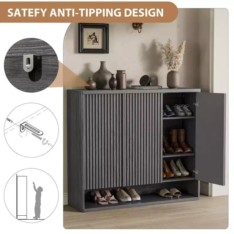 Meuble à chaussures Acekool 46 avec porte cannelée et étagères réglables pour entrée et salon