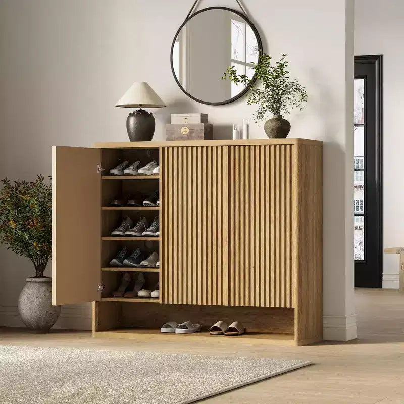 Meuble à chaussures Acekool 46 avec porte cannelée et étagères réglables pour entrée et salon