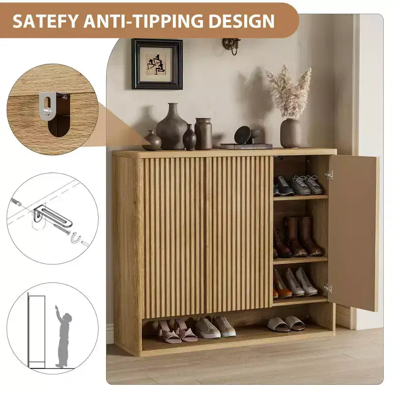 Meuble à chaussures Acekool 46 avec porte cannelée et étagères réglables pour entrée et salon