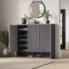 Meuble à chaussures Acekool 46 avec porte cannelée et étagères réglables pour entrée et salon