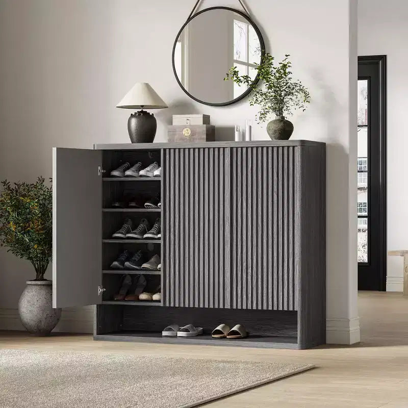 Meuble à chaussures Acekool 46 avec porte cannelée et étagères réglables pour entrée et salon