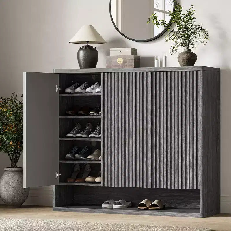 Meuble à chaussures Acekool 46 avec porte cannelée et étagères réglables pour entrée et salon