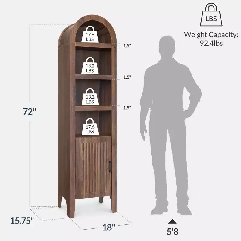 Meuble de rangement étroit Best Choice Products de 72 po de haut avec étagères réglables, bibliothèque moderne à 4 niveaux avec arches