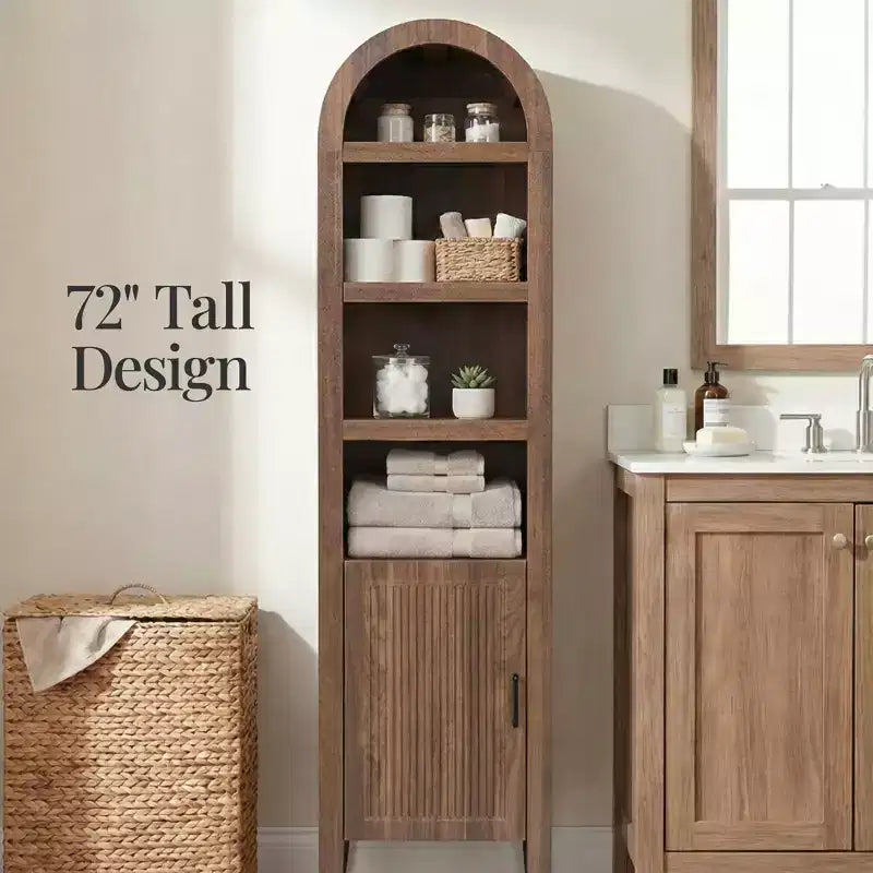 Meuble de rangement étroit Best Choice Products de 72 po de haut avec étagères réglables, bibliothèque moderne à 4 niveaux avec arches