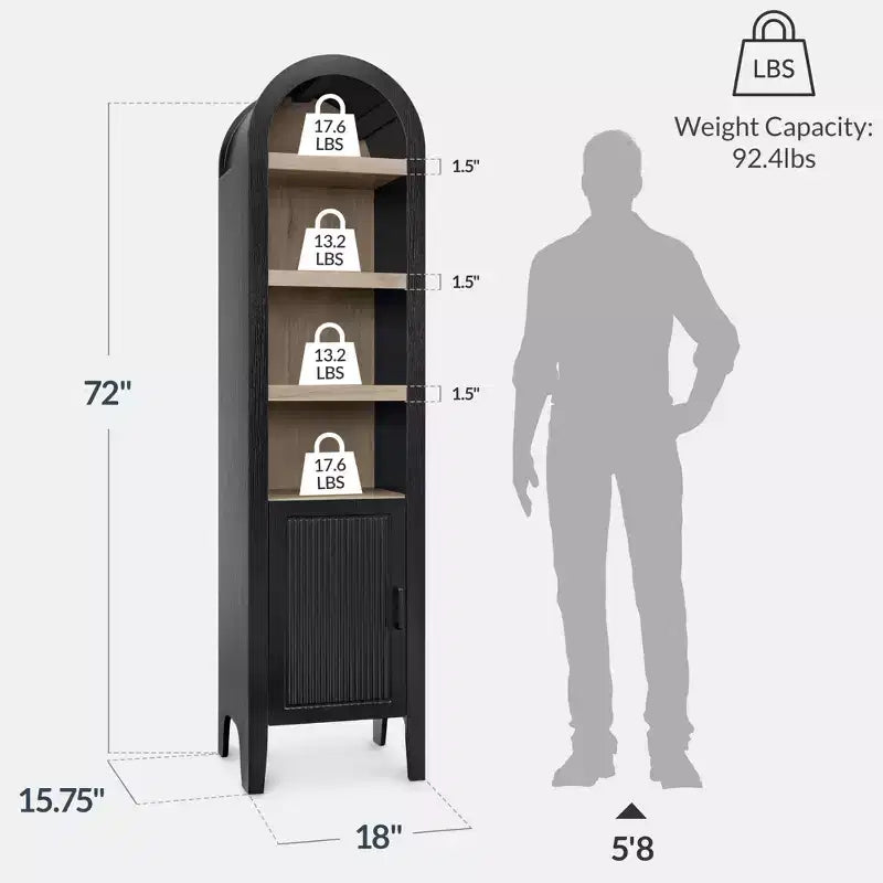 Meuble de rangement étroit Best Choice Products de 72 po de haut avec étagères réglables, bibliothèque moderne à 4 niveaux avec arches