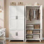 Armoire de 183 cm de haut en bois avec 4 portes, tringle de suspension et étagères réglables, Armoire de rangement autonome pour chambre à coucher