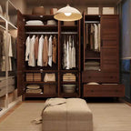 Armoire de 183 cm de haut en bois avec 4 portes, tringle de suspension et étagères réglables, Armoire de rangement autonome pour chambre à coucher