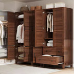 Armoire de 183 cm de haut en bois avec 4 portes, tringle de suspension et étagères réglables, Armoire de rangement autonome pour chambre à coucher