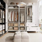 Armoire de 183 cm de haut en bois avec 4 portes, tringle de suspension et étagères réglables, Armoire de rangement autonome pour chambre à coucher