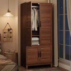 Armoire de 183 cm de haut en bois avec 4 portes, tringle de suspension et étagères réglables, Armoire de rangement autonome pour chambre à coucher
