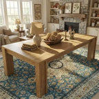 Table à manger GustoWave 71 pour 6-8 personnes, table de cuisine rectangulaire de style ferme avec pieds en H larges, plateau épais, finition bois naturel
