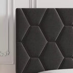 Cadre de lit rembourré avec tête de lit réglable et lattes en bois, sans sommier tapissier, silencieux, montage facile, moderne, double/king, beige