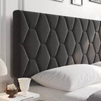 Cadre de lit rembourré avec tête de lit réglable et lattes en bois, sans sommier tapissier, silencieux, montage facile, moderne, double/king, beige