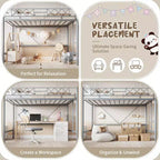 Lit mezzanine deux places avec garde-corps de sécurité arqué et échelle de sécurité, cadre en métal robuste avec lattes en acier solides, pas besoin de sommier tapissier, gain de place