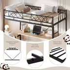 Lit mezzanine deux places avec garde-corps de sécurité arqué et échelle de sécurité, cadre en métal robuste avec lattes en acier solides, pas besoin de sommier tapissier, gain de place