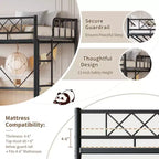 Lit mezzanine deux places avec garde-corps de sécurité arqué et échelle de sécurité, cadre en métal robuste avec lattes en acier solides, pas besoin de sommier tapissier, gain de place