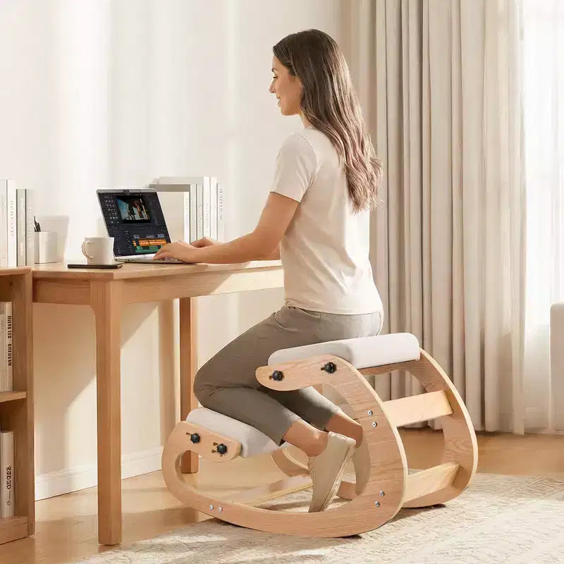 Chaise Ergonomique à Genoux VEVOR, Chaise à Genoux Posture en Bois avec Coussins Épais en Mousse Réglables et Cadre en Bois Massif, Hauteur Réglable, Beige
