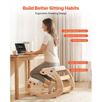 Chaise Ergonomique à Genoux VEVOR, Chaise à Genoux Posture en Bois avec Coussins Épais en Mousse Réglables et Cadre en Bois Massif, Hauteur Réglable, Beige