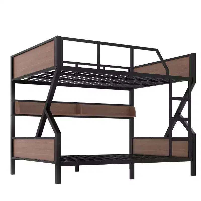 Bellemave Lit superposé superposé en métal avec étagères de rangement et lumière LED, cadre de lit superposé robuste avec barrières de sécurité et échelle, silencieux, noir