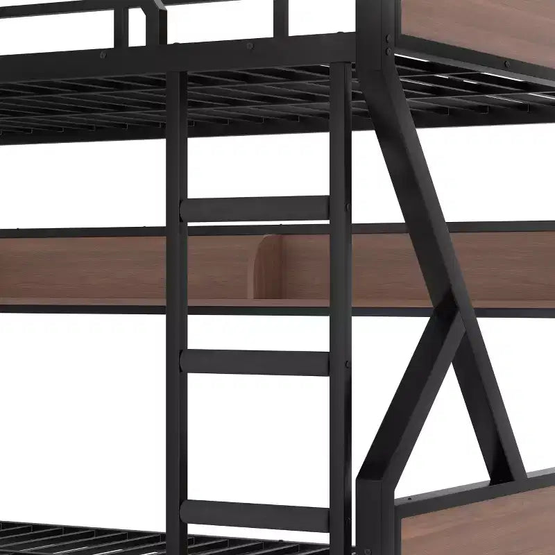 Bellemave Lit superposé superposé en métal avec étagères de rangement et lumière LED, cadre de lit superposé robuste avec barrières de sécurité et échelle, silencieux, noir