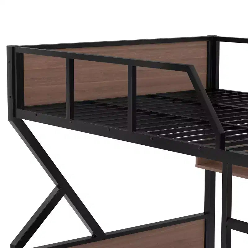 Bellemave Lit superposé superposé en métal avec étagères de rangement et lumière LED, cadre de lit superposé robuste avec barrières de sécurité et échelle, silencieux, noir