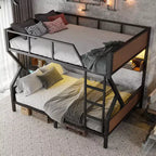 Bellemave Lit superposé superposé en métal avec étagères de rangement et lumière LED, cadre de lit superposé robuste avec barrières de sécurité et échelle, silencieux, noir