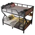 Bellemave Lit superposé superposé en métal avec étagères de rangement et lumière LED, cadre de lit superposé robuste avec barrières de sécurité et échelle, silencieux, noir