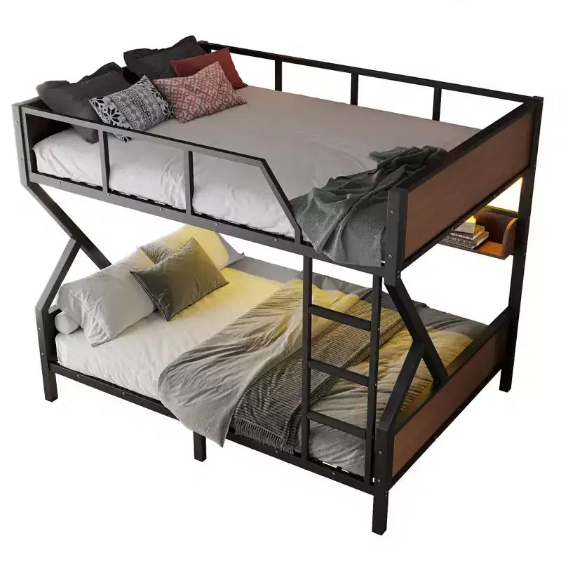Bellemave Lit superposé superposé en métal avec étagères de rangement et lumière LED, cadre de lit superposé robuste avec barrières de sécurité et échelle, silencieux, noir