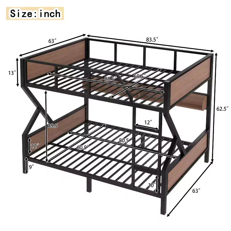 Bellemave Lit superposé superposé en métal avec étagères de rangement et lumière LED, cadre de lit superposé robuste avec barrières de sécurité et échelle, silencieux, noir