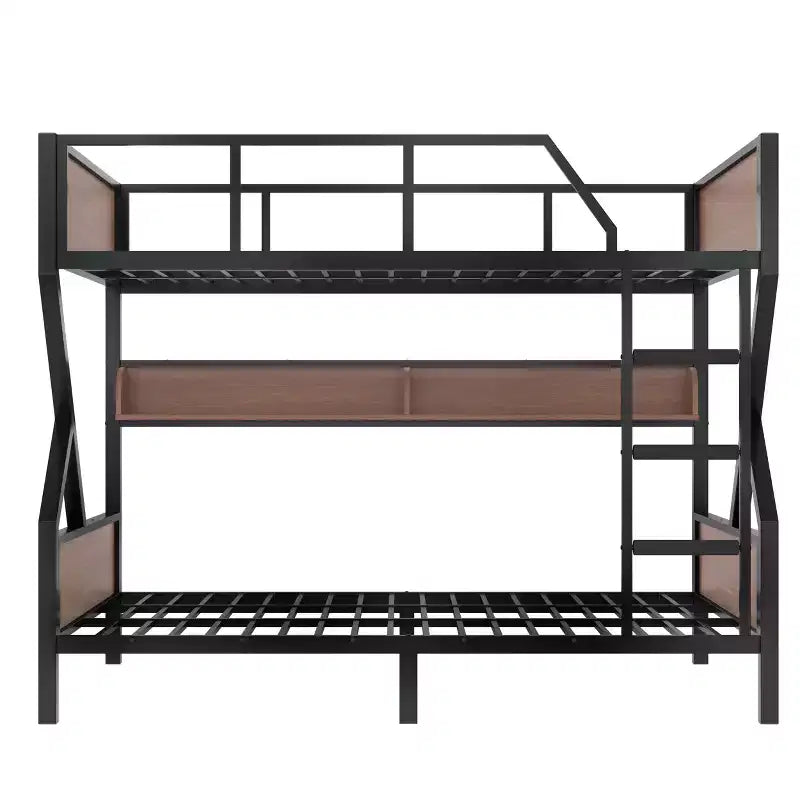 Bellemave Lit superposé superposé en métal avec étagères de rangement et lumière LED, cadre de lit superposé robuste avec barrières de sécurité et échelle, silencieux, noir