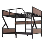 Bellemave Lit superposé superposé en métal avec étagères de rangement et lumière LED, cadre de lit superposé robuste avec barrières de sécurité et échelle, silencieux, noir