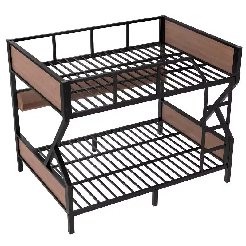 Bellemave Lit superposé superposé en métal avec étagères de rangement et lumière LED, cadre de lit superposé robuste avec barrières de sécurité et échelle, silencieux, noir