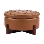 Christopher Knight Home Javier Pouf de rangement rond moderne en bois rembourré avec design capitonné et couvercle réversible
