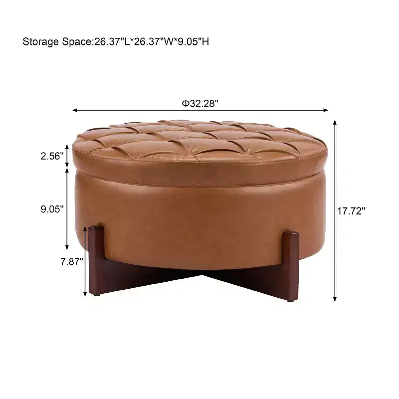 Christopher Knight Home Javier Pouf de rangement rond moderne en bois rembourré avec design capitonné et couvercle réversible