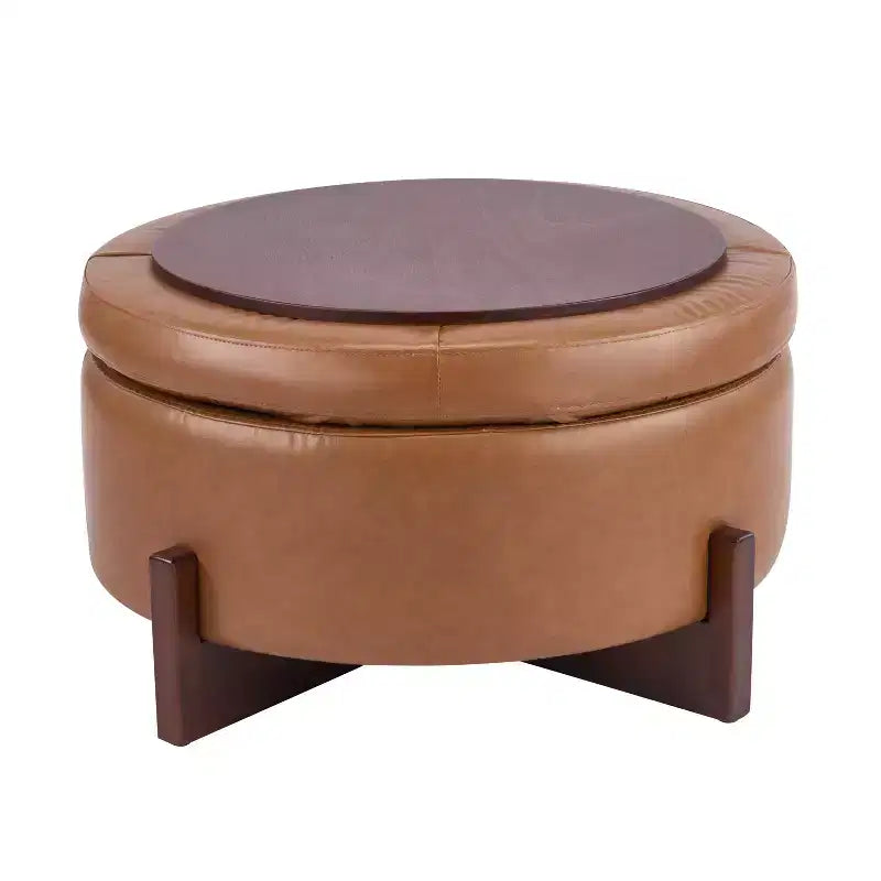 Christopher Knight Home Javier Pouf de rangement rond moderne en bois rembourré avec design capitonné et couvercle réversible