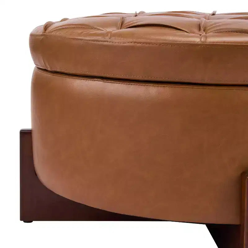Christopher Knight Home Javier Pouf de rangement rond moderne en bois rembourré avec design capitonné et couvercle réversible