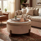 Christopher Knight Home Javier Pouf de rangement rond moderne en bois rembourré avec design capitonné et couvercle réversible