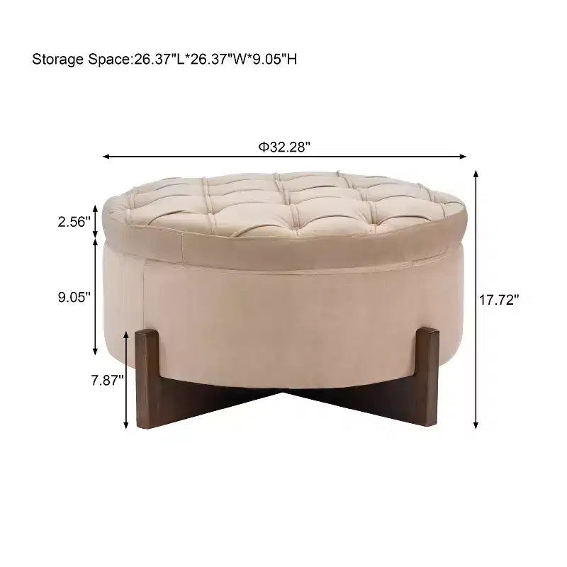 Christopher Knight Home Javier Pouf de rangement rond moderne en bois rembourré avec design capitonné et couvercle réversible